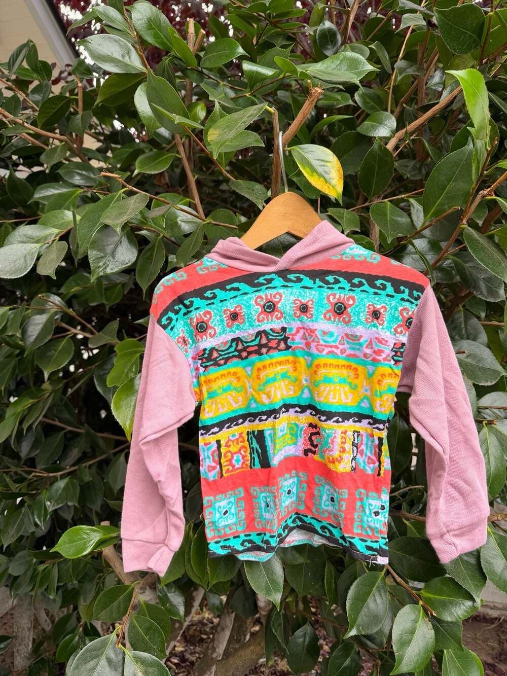Vintage Multi-Color Aztec Pattern Hooded Long Sleeve Sweatshirt